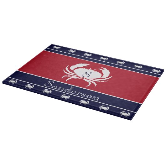 Mit Monogramm Red White Black Crab Kitchen Rug Schneidebrett (Ecke)