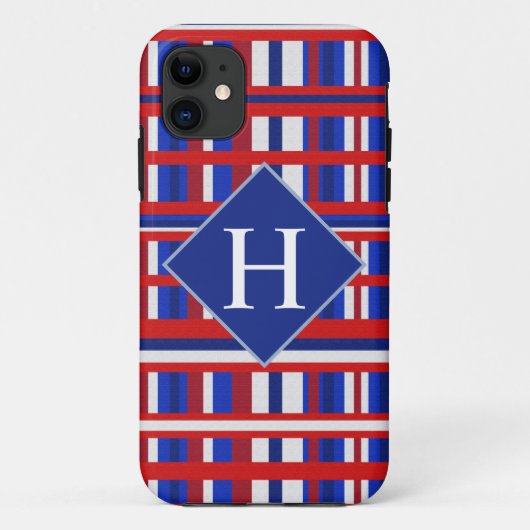 Mit Monogramm Red White & Blue Kariert Patriot Case-Mate iPhone Hülle (Rückseite)