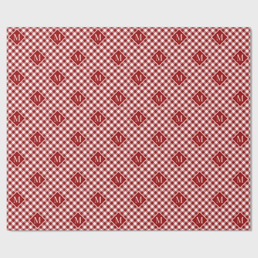 Mit Monogramm Red White Buffalo Karo Pattern Geschenkpapier (Flach)
