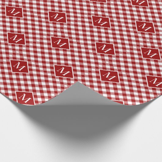 Mit Monogramm Red White Buffalo Karo Pattern Geschenkpapier (Ecke)