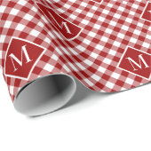 Mit Monogramm Red White Buffalo Karo Pattern Geschenkpapier (Rolleneckpunkt)
