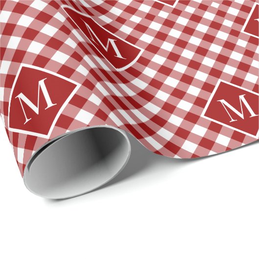 Mit Monogramm Red White Buffalo Karo Pattern Geschenkpapier (Rolleneckpunkt)