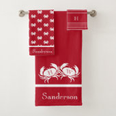Mit Monogramm Red White Crab Schönes Badetuch Set (Insitu)