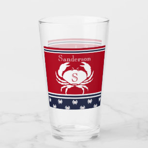 Mit Monogramm Red White Navy Blue Crab Glas