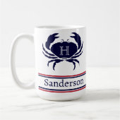 Mit Monogramm Red White Navy Blue Crab Nautic Kaffeetasse (Links)