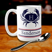 Mit Monogramm Red White Navy Blue Crab Nautic Kaffeetasse