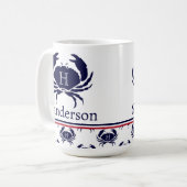 Mit Monogramm Red White Navy Blue Crab Nautic Kaffeetasse (Vorderseite Links)