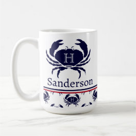 Mit Monogramm Red White Navy Blue Crab Nautic Kaffeetasse