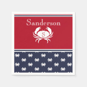 Mit Monogramm Red White Navy Blue Crab Nautic Nick Serviette
