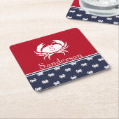 Mit Monogramm Red White Navy Blue Crab Nautic Rechteckiger Pappuntersetzer (angewinkelt)