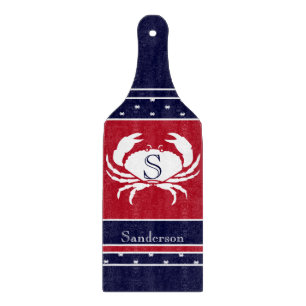 Mit Monogramm Red White Navy Blue Crab Nautic Schneidebrett