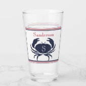 Mit Monogramm Red White Navy Blue Crab Nautical Gl Glas (Rückseite)