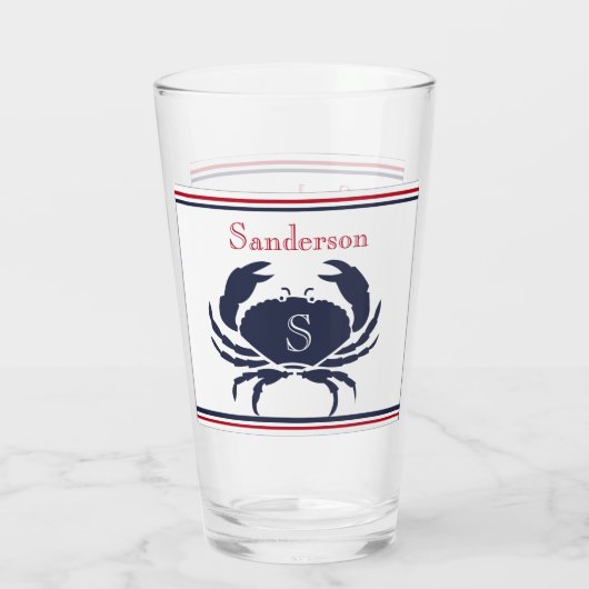 Mit Monogramm Red White Navy Blue Crab Nautical Gl Glas (Rückseite)