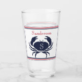 Mit Monogramm Red White Navy Blue Crab Nautical Gl Glas (Vorderseite)