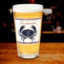 Mit Monogramm Red White Navy Blue Crab Nautical Gl Glas