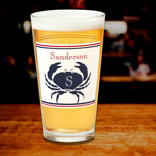 Mit Monogramm Red White Navy Blue Crab Nautical Gl Glas