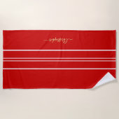 Mit Monogramm Red White Racing Stripes Pool Strandtuch (Vorderseite)