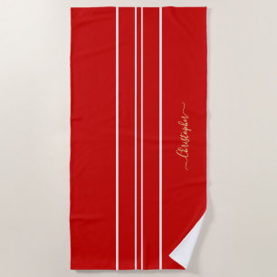 Mit Monogramm Red White Racing Stripes Pool Strandtuch