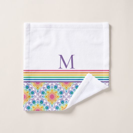 Mit Monogramm Regenbogen Blumenbrunnen Badhandtuch Set (Waschlappen)