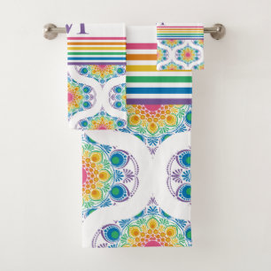 Mit Monogramm Regenbogen Blumenbrunnen Mitte Mod O Badhandtuch Set