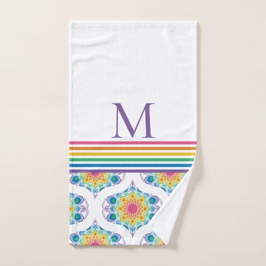 Mit Monogramm Regenbogen Blumenbrunnen Mitte Mod O Badhandtuch Set (Handtuch)