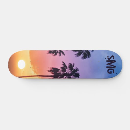Mit Monogramm Regenbogen Sun Palm Tree Personalisi Skateboard (Horizontal)