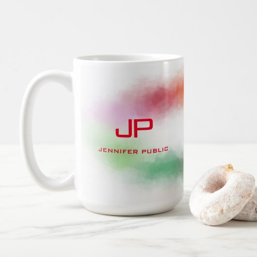 Mit Monogramm Regenbogenfarben Farbenfroh Abstrakt Kaffeetasse (Mit Donut)
