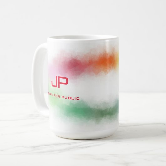 Mit Monogramm Regenbogenfarben Farbenfroh Abstrakt Kaffeetasse (Vorderseite Links)