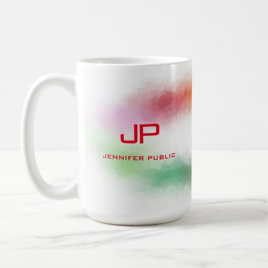 Mit Monogramm Regenbogenfarben Farbenfroh Abstrakt Kaffeetasse (Links)