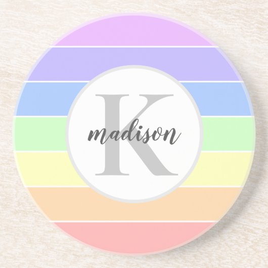 Mit Monogramm Regenbogenfarbenmuster Getränkeuntersetzer (Vorne)