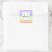 Mit Monogramm Regenbogenfarbenmuster Quadratischer Aufkleber (Tasche)