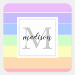 Mit Monogramm Regenbogenfarbenmuster Quadratischer Aufkleber