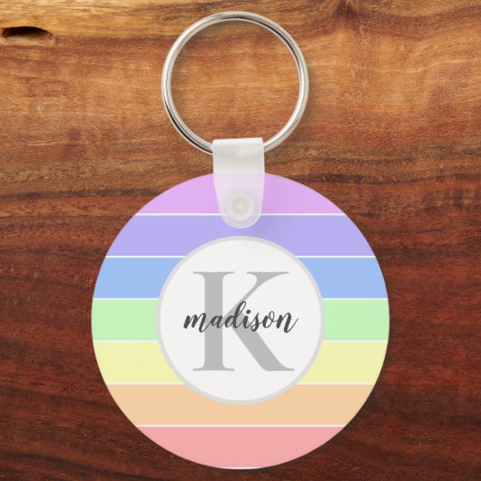 Mit Monogramm Regenbogenfarbenmuster Schlüsselanhänger (Vorderseite)