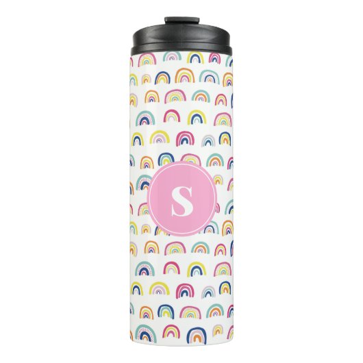 Mit Monogramm Regenbogenmädchen Thermosbecher (Vorderseite)