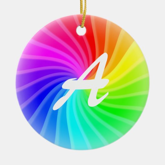 Mit Monogramm Regenbogenwirl Keramik Ornament (Vorne)