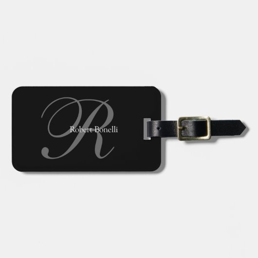 Mit Monogramm Reisegepäck in Schwarz-Grau Gepäckanhänger (Vorderseite horizontal)