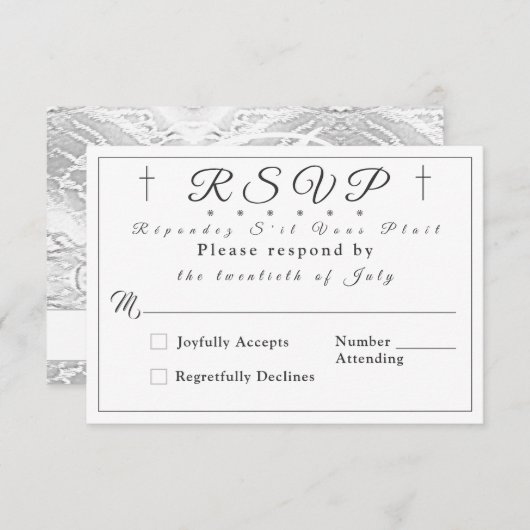 Mit Monogramm Remissionskarte für weiße Imitat RSVP Karte (Vorne/Hinten)