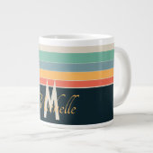 mit Monogramm Retro-70er Navy-Blue-Gelb-Rosa-Strei Jumbo-Tasse (Vorderseite Rechts)