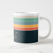 mit Monogramm Retro-70er Navy-Blue-Gelb-Rosa-Strei Jumbo-Tasse (Rechts)