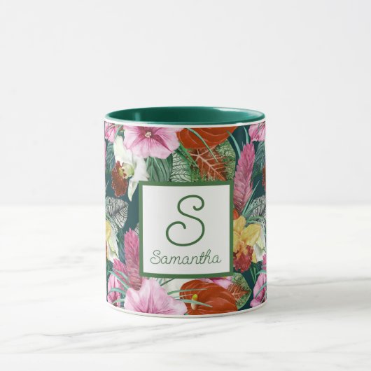 Mit Monogramm Retro Coastal Paradies Blüten Tasse (Zentrum)