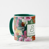 Mit Monogramm Retro Coastal Paradies Blüten Tasse (Vorderseite Links)