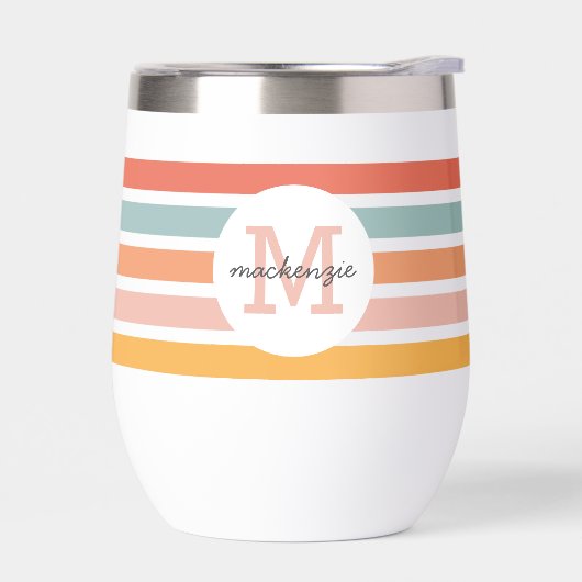 Mit Monogramm Retro Farbige Streifen Personalisier (Links)