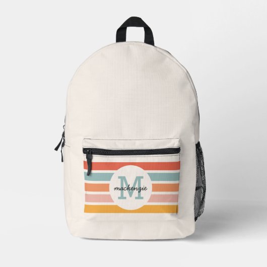 Mit Monogramm Retro Farbige Streifen Personalisier Bedruckter Rucksack (Vorderseite)