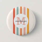 Mit Monogramm Retro Farbige Streifen Personalisier Button (Vorderseite)