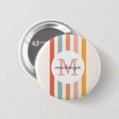 Mit Monogramm Retro Farbige Streifen Personalisier Button (Vorne & Hinten)