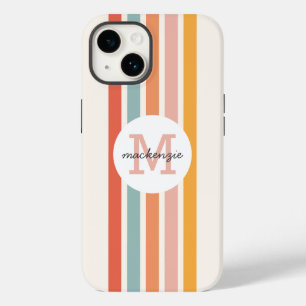 Mit Monogramm Retro Farbige Streifen Personalisier Case-Mate iPhone 14 Hülle