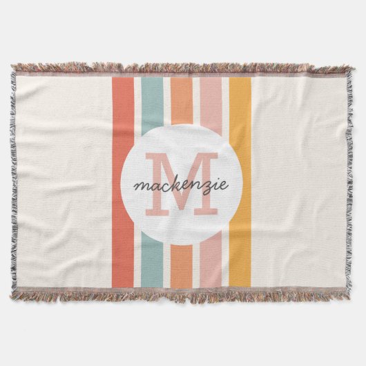 Mit Monogramm Retro Farbige Streifen Personalisier Decke (Vorderseite)