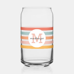 Mit Monogramm Retro Farbige Streifen Personalisier Dosenglas