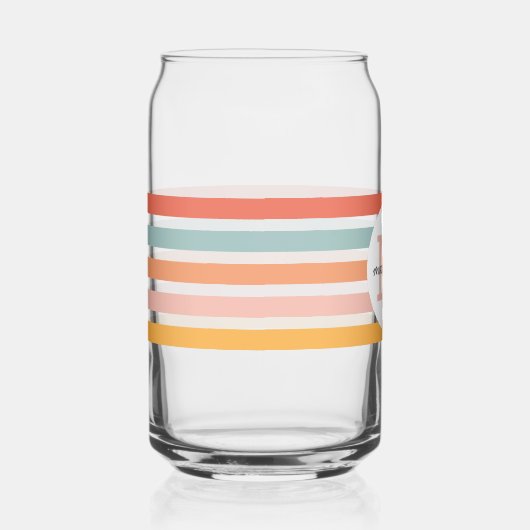 Mit Monogramm Retro Farbige Streifen Personalisier Dosenglas (Rechts)