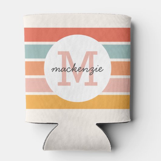 Mit Monogramm Retro Farbige Streifen Personalisier Dosenkühler (Rückseite)